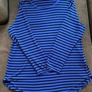 Calvin Klein Blue and Black Striped Long Sleeve Top